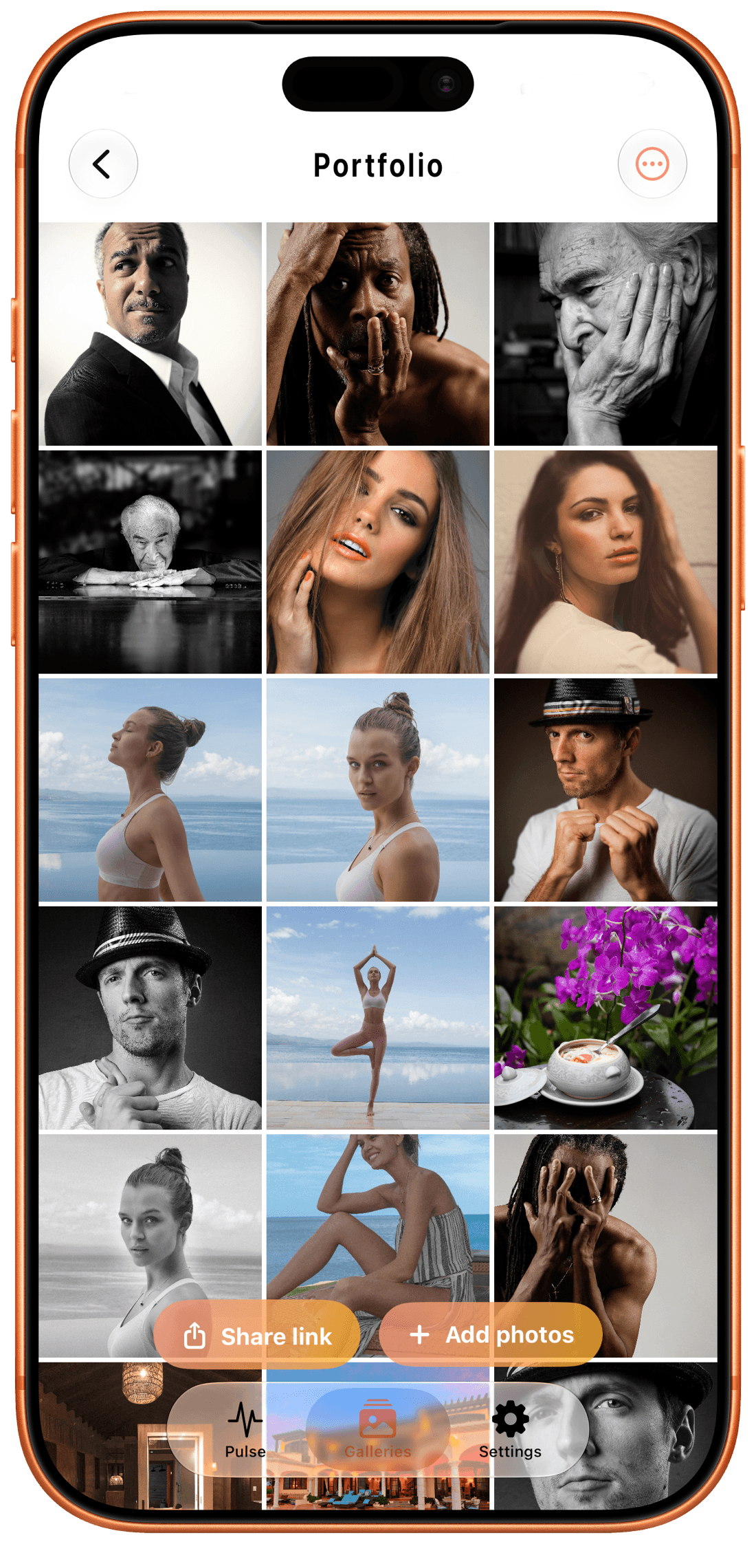 The clientgallery.io iOS app on iPhone